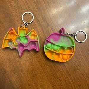 New 2 Colorful Bat and Pumpkin Pop Fidget Keychains